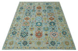 Vibrant Colorful Light Blue, Mustard, Brown and Blue Hand Knotted Traditional Oushak Multi Size wool Area Rug