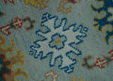 Vibrant Colorful Light Blue, Mustard, Brown and Blue Hand Knotted Traditional Oushak Multi Size wool Area Rug