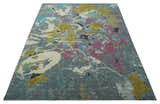 Vibrant Colorful Modern Abstract Gray, Olive, Purple and Ivory Hand knotted 10x14 and 12x15 wool Area Rug