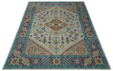 Vibrant Colorful Silver, Beige, Blue and Brown Traditional Heriz Multi Size wool Area Rug