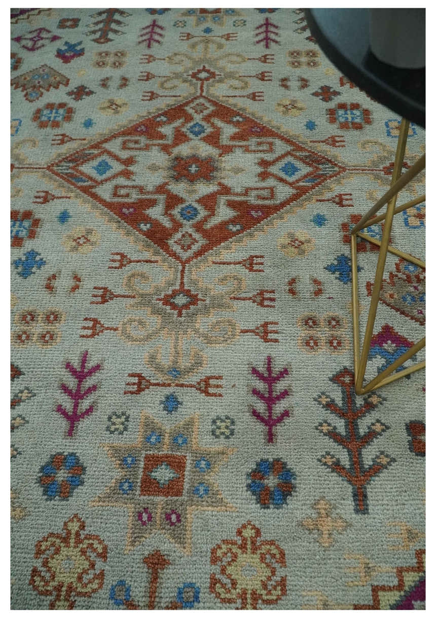 Vibrant Colorful Silver, Beige, Blue and Brown Traditional Heriz Multi Size wool Area Rug