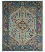 Vibrant Colorful Silver, Beige, Blue and Brown Traditional Heriz Multi Size wool Area Rug