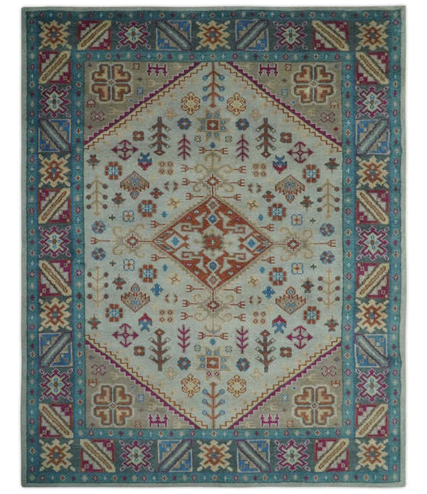 Vibrant Colorful Silver, Beige, Blue and Brown Traditional Heriz Multi Size wool Area Rug