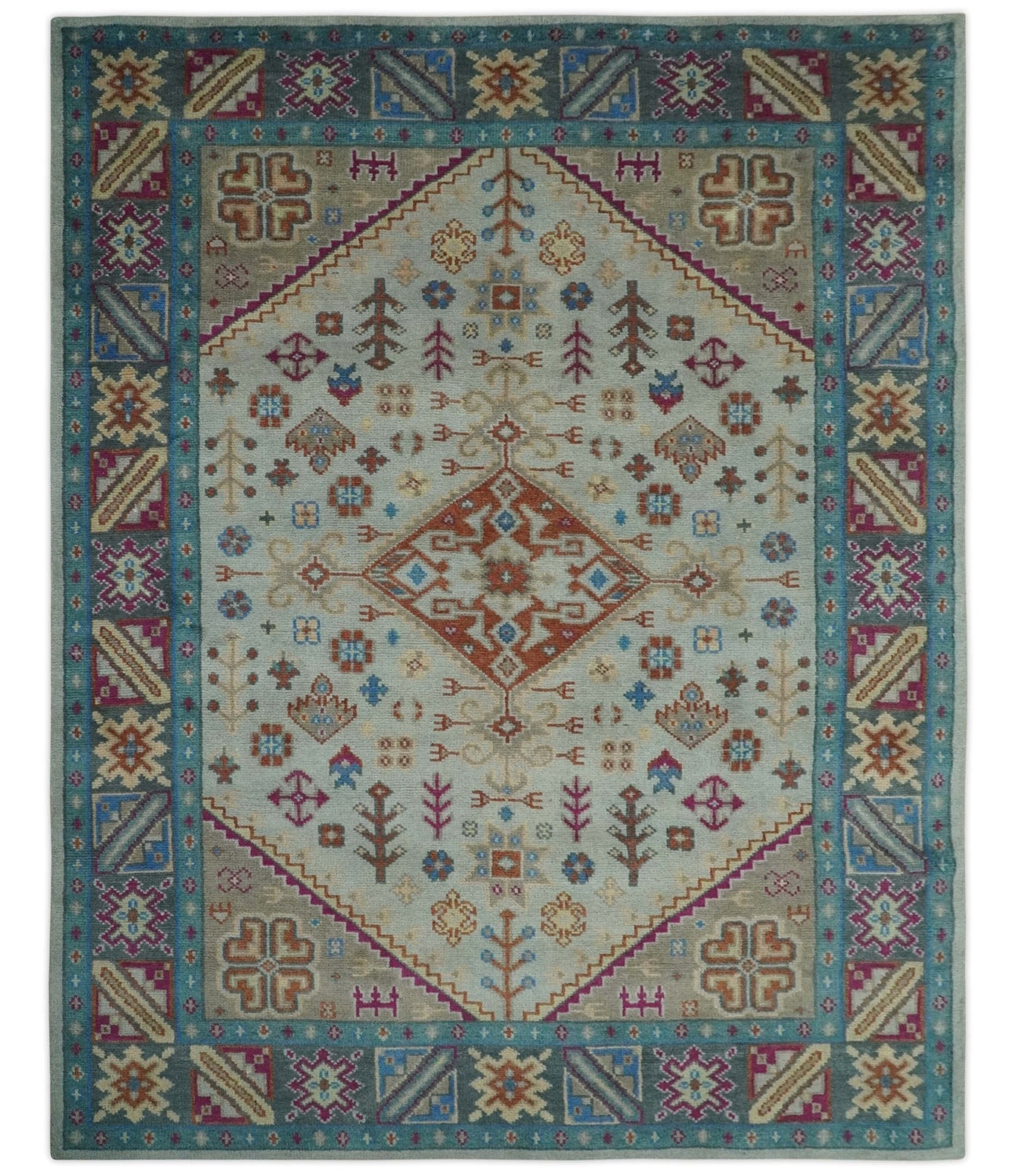 Vibrant Colorful Silver, Beige, Blue and Brown Traditional Heriz Multi Size wool Area Rug