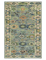 Vibrant Colorful Silver, Green and Light Peach Hand knotted Oushak wool Area Rug