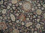 Hand Knotted Traditional Black, Rust and Beige Textured Low Pile Distressed Wool Rug