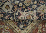 Hand Knotted Traditional Black, Rust and Beige Textured Low Pile Distressed Wool Rug