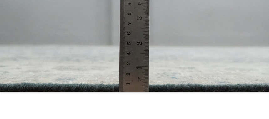 Custom Made Vintage Style Hand Knotted Traditional Blue and Beige Antique Textured Low Pile Distressed Wool Rug