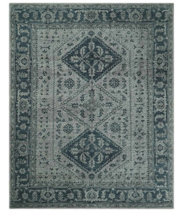 Vintage Style Distressed Traditional Hand Knotted Serapi Silver and Gray Multi Size Area Rug