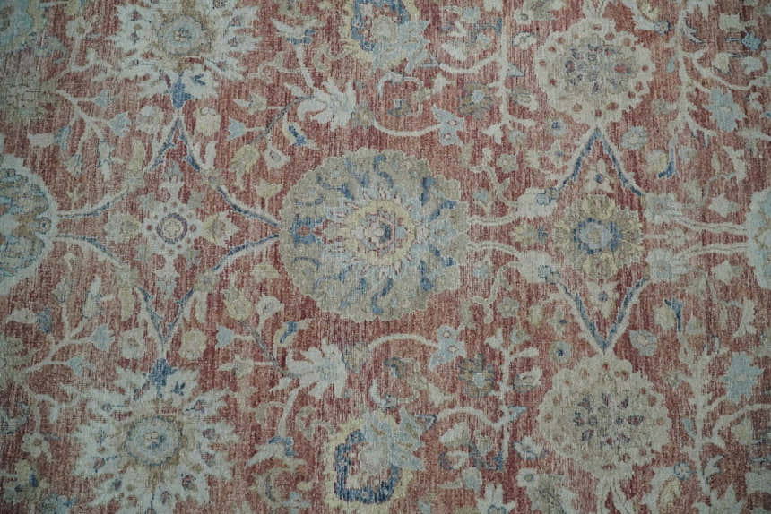 Vintage Hand Knotted 8x10 Rust and Blue Traditional Oxidized Textured Persian Low Pile Wool Rug | TRD2601