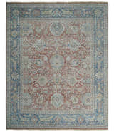 Vintage Hand Knotted 8x10 Rust and Blue Traditional Oxidized Textured Persian Low Pile Wool Rug | TRD2601