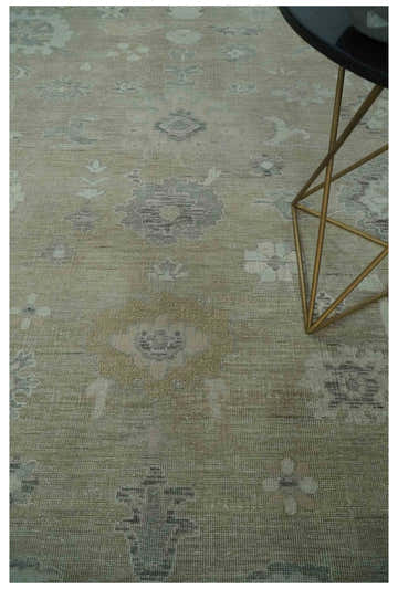 Vintage Style Antique Finish Hand Knotted Camel, Ivory and Charcoal Traditional Oushak Multi Size Wool Area Rug