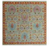 Vintage Style Rust, Pink and Blue Hand Knotted Traditional Oushak Multi Size wool Area Rug