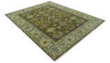 Vintage Style Earthy Green and Silver Traditional Hand Knotted Multi Size wool area rug