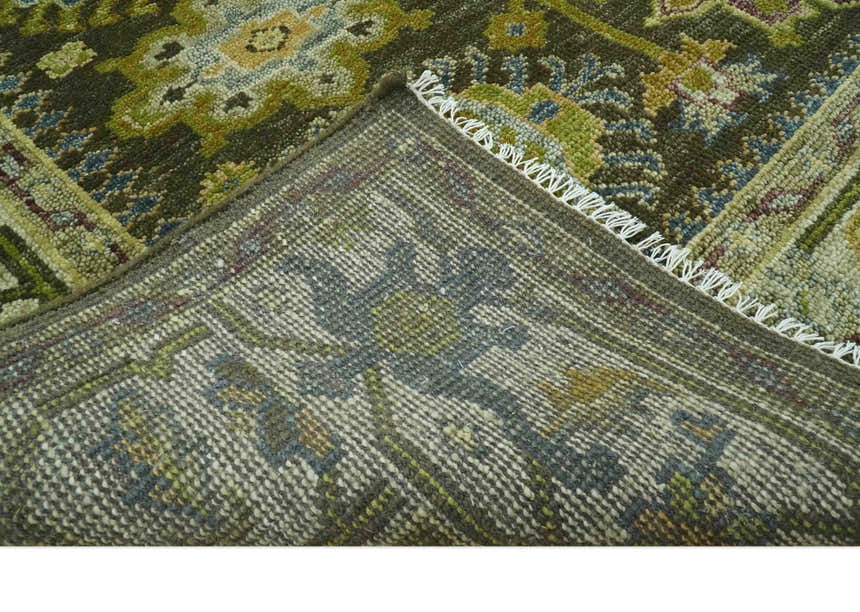 Vintage Style Earthy Green and Silver Traditional Hand Knotted Multi Size wool area rug