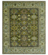 Vintage Style Earthy Green and Silver Traditional Hand Knotted Multi Size wool area rug
