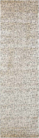 Close-up of the Nourison Starlight Midnight Rug. Modern design with black and ivory pattern. Machine-made luxcelle texture.