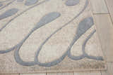 Close-up of the Nourison Maxell Beige rug, featuring a modern gray abstract pattern on a neutral background.