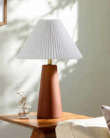 Terracotta Cone Table Lamp with Pleated Shade