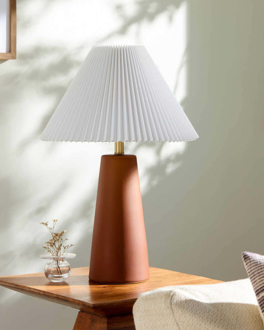 Terracotta Cone Table Lamp with Pleated Shade
