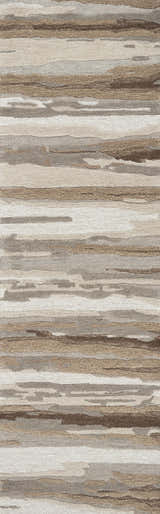 Close-up of the hand-tufted Rizzy VOG101 area rug. Beige, dark red, and brown horizontal stripes create a contemporary design. Design-Runner