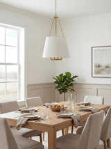 White Traditional Chandelier with linen details for dining or living rooms