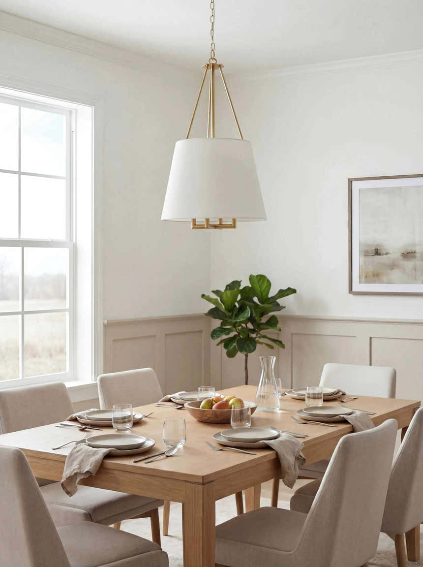 White Traditional Chandelier with linen details for dining or living rooms