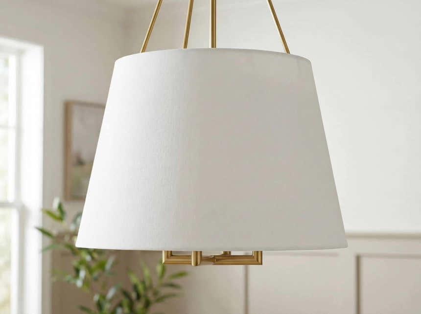 White Traditional Chandelier with linen details for dining or living rooms