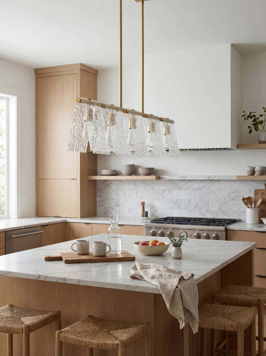 Mustard Modern Chandelier with glass details for dining or living rooms