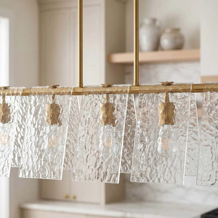 Mustard Modern Chandelier with glass details for dining or living rooms