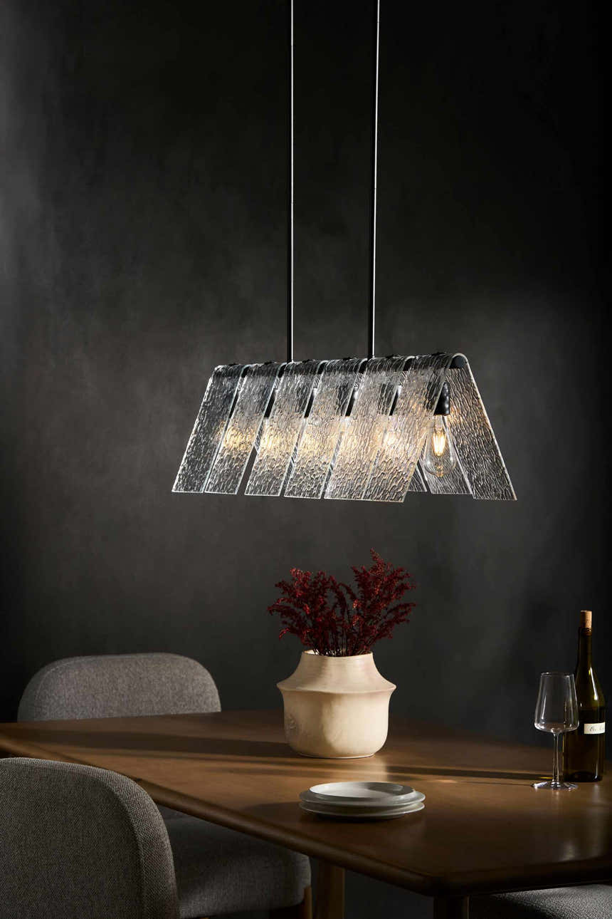 Soft White Modern Chandelier with glass details for dining or living rooms