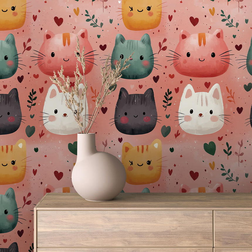Cuddly Cats Whimsical Wallpaper