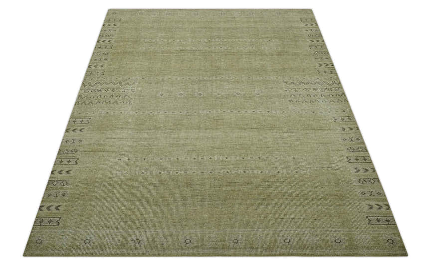 Warm Contemporary Hand Knotted Olive and Brown Design Custom Made Wool area rug