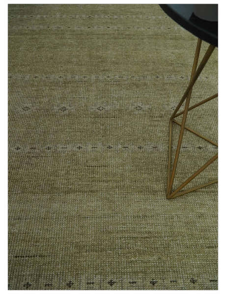 Warm Contemporary Hand Knotted Olive and Brown Design Custom Made Wool area rug