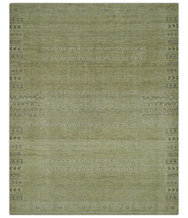 Warm Contemporary Hand Knotted Olive and Brown Design Custom Made Wool area rug