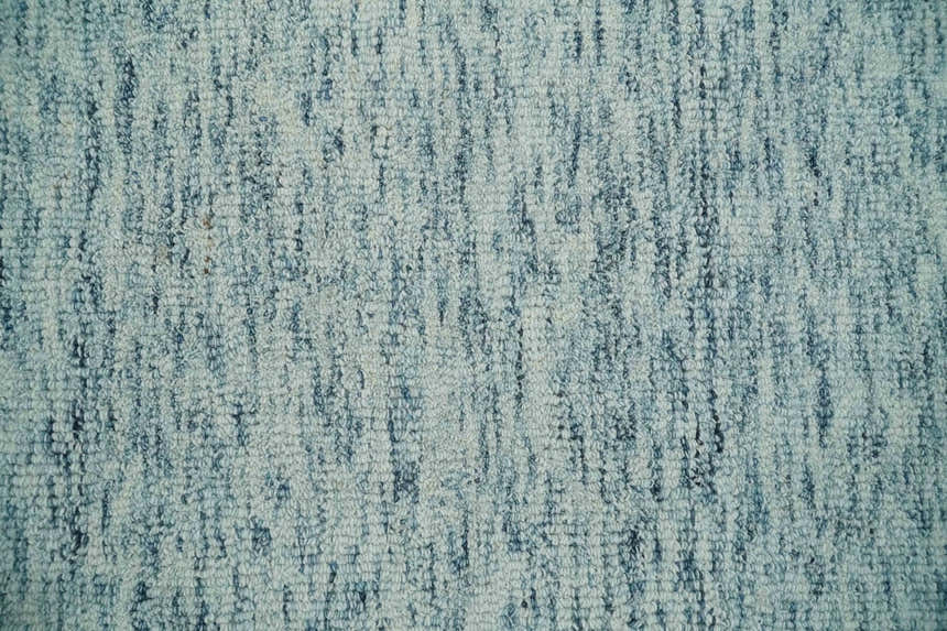 Custom Made Ivory and Blue Abstract Hand Tufted Natural Wool Area Rug