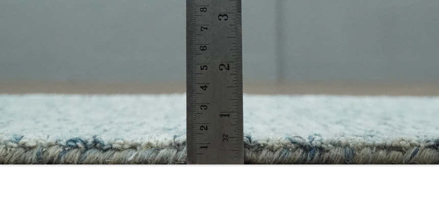 Custom Made Ivory and Blue Abstract Hand Tufted Natural Wool Area Rug