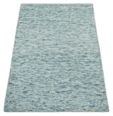 Custom Made Ivory and Blue Abstract Hand Tufted Natural Wool Area Rug