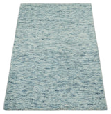 Custom Made Ivory and Blue Abstract Hand Tufted Natural Wool Area Rug