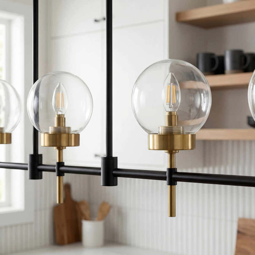Tan Rustic Chandelier with glass details for dining or living rooms
