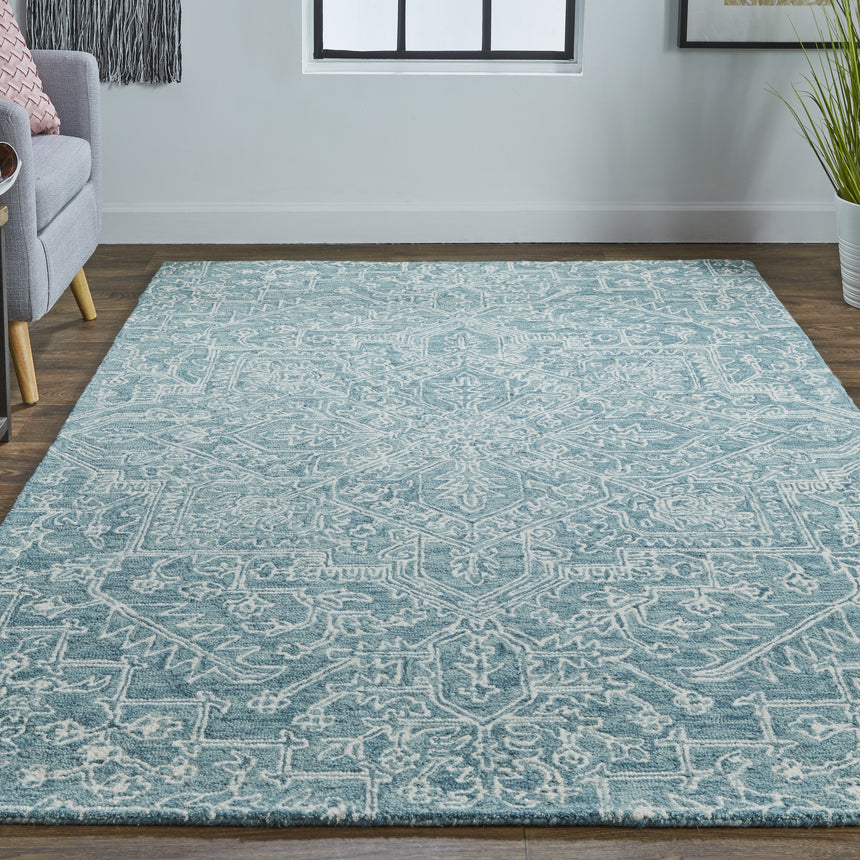 Feizy Belfort Transitional Medallion - Blue/Ivory/Green Area Rug - Clearance