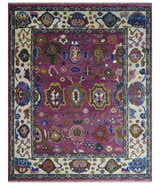 Purple And Ivory Hand knotted Modern Oushak Wool Area Rug