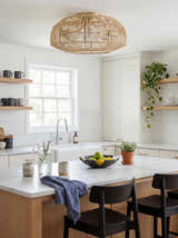 Orange Coastal Chandelier with rattan details for dining or living rooms