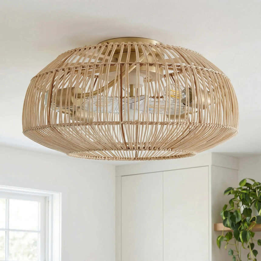 Orange Coastal Chandelier with rattan details for dining or living rooms
