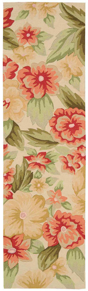 Close-up of Nourison Fantasy Cream Traditional rug featuring a floral pattern in cream, red, peach, and green.