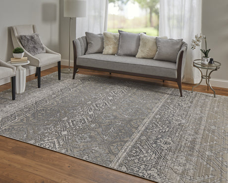 Feizy Macklaine Transitional Distressed - Ivory/Silver/Black Area Rug - Clearance