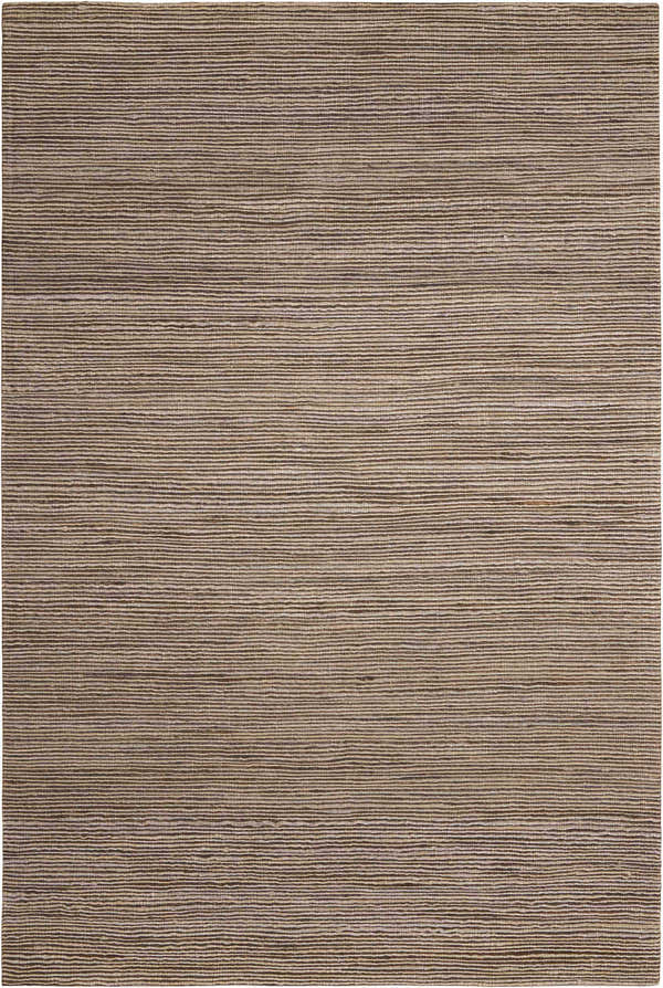 Close-up of the Calvin Klein Monsoon Loam rug showing its jute texture and horizontal lines in brown and beige.