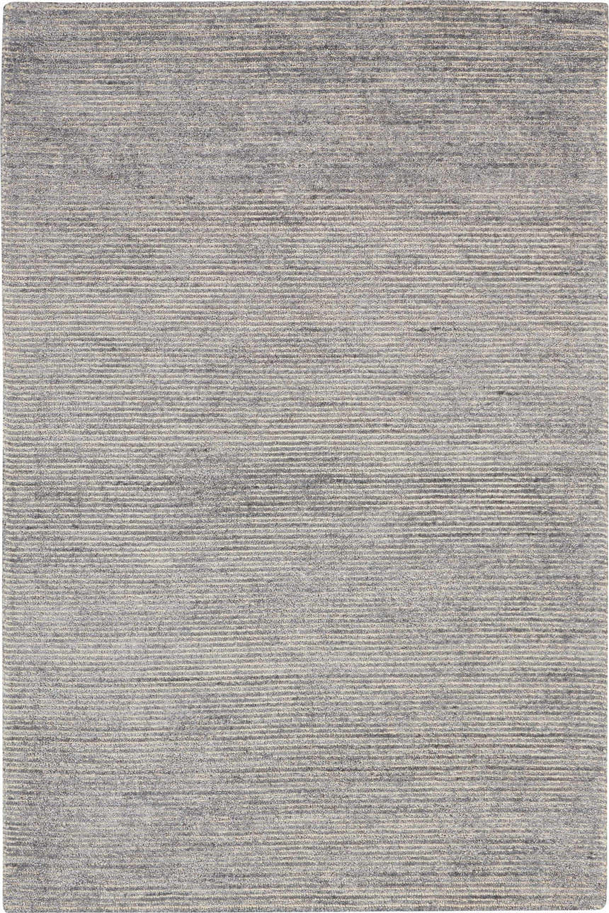 Close-up of the textured Nourison Weston Silver Birch rug, featuring a subtle horizontal stripe pattern in shades of gray.