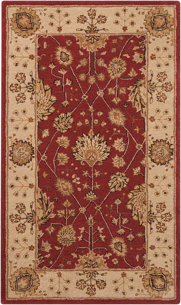 Close-up of the handmade Nourison 3000 Red Persian Area Rug, featuring a floral pattern and a beige border.