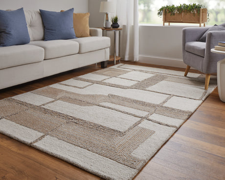 Feizy Pollock Modern Geometric - Ivory/Brown/Tan Area Rug
